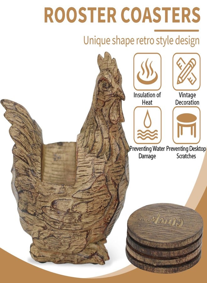 AUSTUFF Vintage Rooster Coasters, Set of 4 Resin Coasters in Handmade Cock Stand, Rustic Tabletop Decor for Home & Office - Image 5