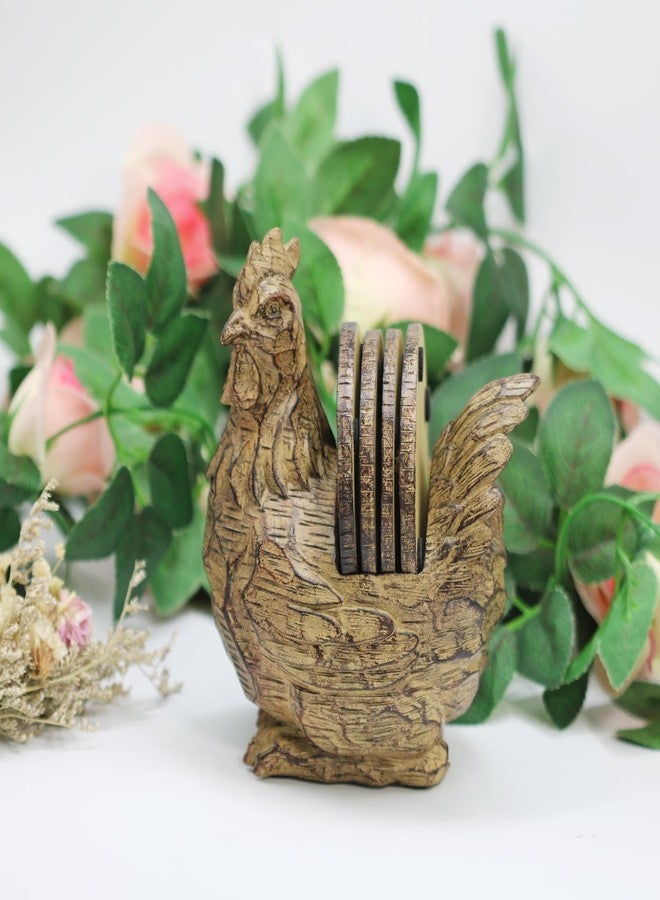 AUSTUFF Vintage Rooster Coasters, Set of 4 Resin Coasters in Handmade Cock Stand, Rustic Tabletop Decor for Home & Office - Image 3