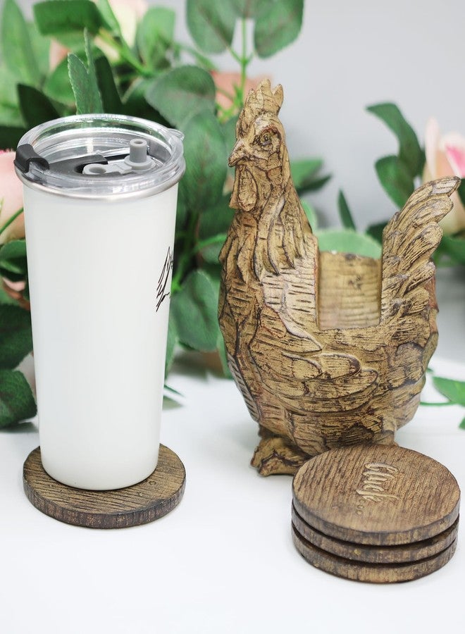 AUSTUFF Vintage Rooster Coasters, Set of 4 Resin Coasters in Handmade Cock Stand, Rustic Tabletop Decor for Home & Office - Image 2