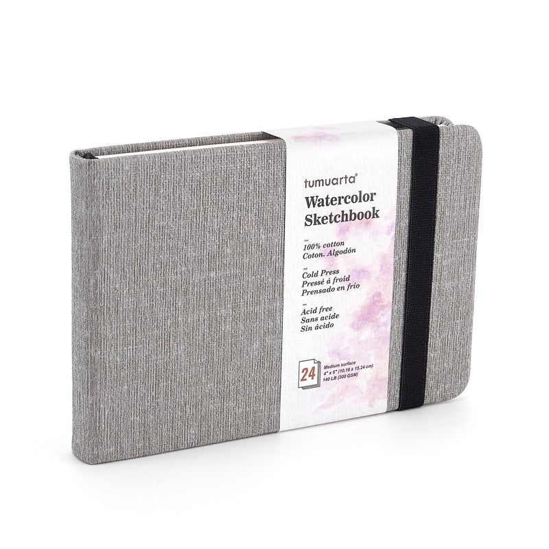 tumuarta Watercolor Sketchbook, 140 LB, 300 GSM, 100% Cotton Paper, Cold Press, 24 Sheets, 48 Pages, Watercolor Journal for Use As Travel Notebook and Mixed Media Pad On The Go (Gray, 4x6â€) - Image 1