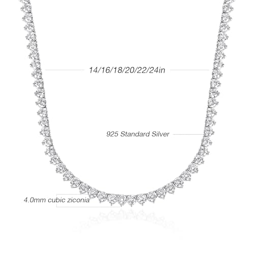 TIKJE 925 Sterling Silver Tennis Necklace| 3 Prong 4mm Round Cubic Zirconia Cut Faux Diamond Tennis Chain for Women and Men Bridal Wedding Jewelry 20 inches - Image 2