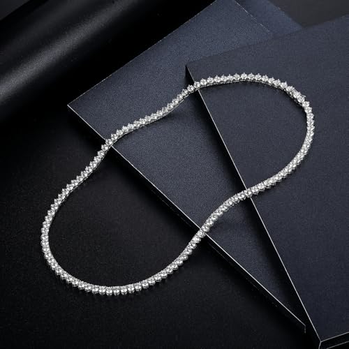 TIKJE 925 Sterling Silver Tennis Necklace| 3 Prong 4mm Round Cubic Zirconia Cut Faux Diamond Tennis Chain for Women and Men Bridal Wedding Jewelry 20 inches - Image 3