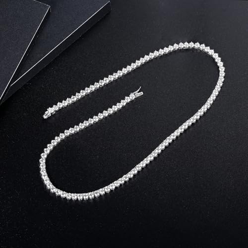TIKJE 925 Sterling Silver Tennis Necklace| 3 Prong 4mm Round Cubic Zirconia Cut Faux Diamond Tennis Chain for Women and Men Bridal Wedding Jewelry 20 inches - Image 4