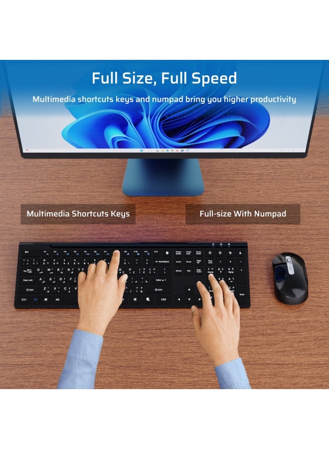 CREATMOR Rechargeable Wireless Keyboard and Mouse Combo,Ergonomic Full Size Design Wireless keyboard with Number Pad For MAC Windows Black - Image 3