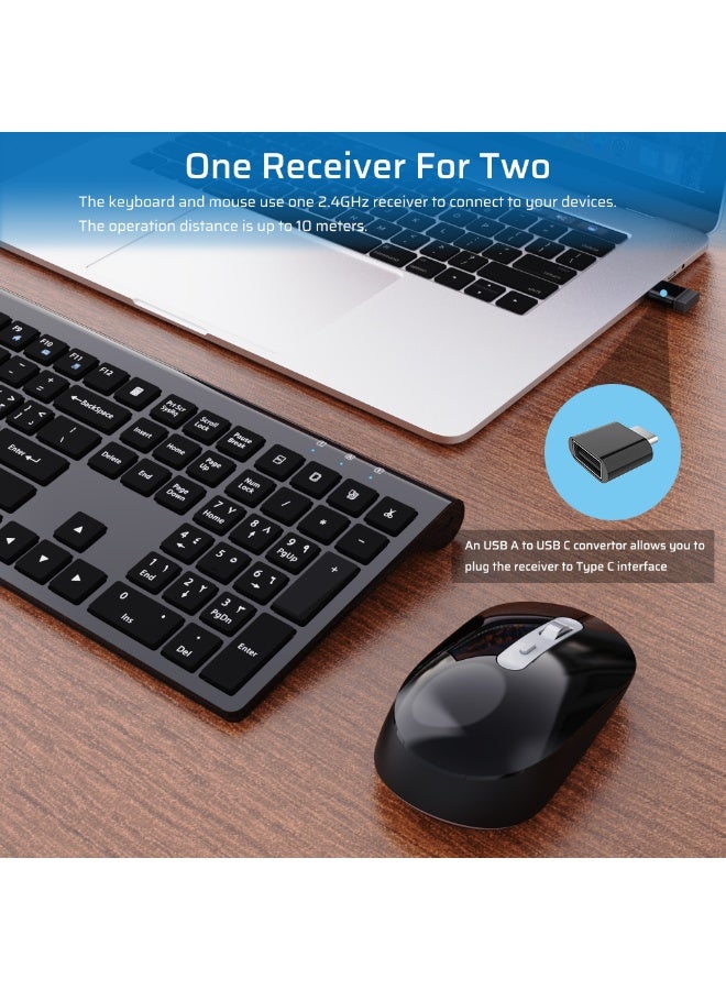 CREATMOR Rechargeable Wireless Keyboard and Mouse Combo,Ergonomic Full Size Design Wireless keyboard with Number Pad For MAC Windows Black - Image 4