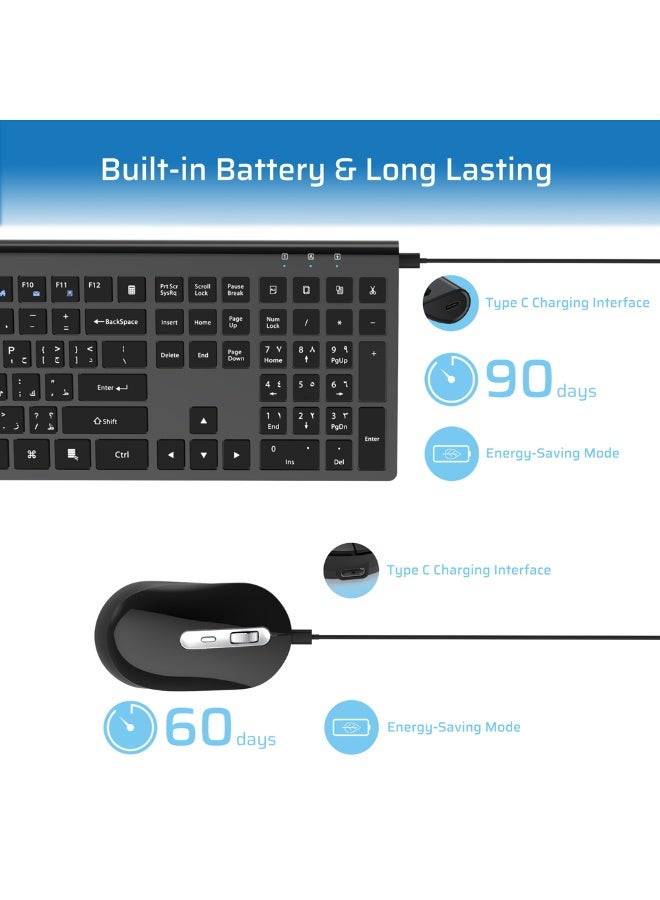 CREATMOR Rechargeable Wireless Keyboard and Mouse Combo,Ergonomic Full Size Design Wireless keyboard with Number Pad For MAC Windows Black - Image 2