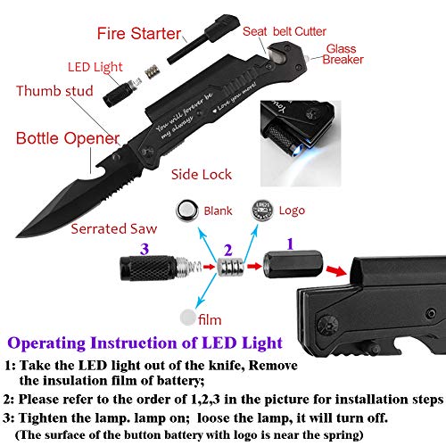 Fanfoobi Husband Birthday Present, Pocket Knife with 6 Functions, LED Light,Fire Starter,Bottle Opener,Seat Belt Cutter,Glass Breaker, Anniversary Present for Men, Boyfriend, Father's Day - Image 2