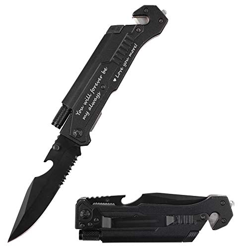 Fanfoobi Husband Birthday Present, Pocket Knife with 6 Functions, LED Light,Fire Starter,Bottle Opener,Seat Belt Cutter,Glass Breaker, Anniversary Present for Men, Boyfriend, Father's Day - Image 4