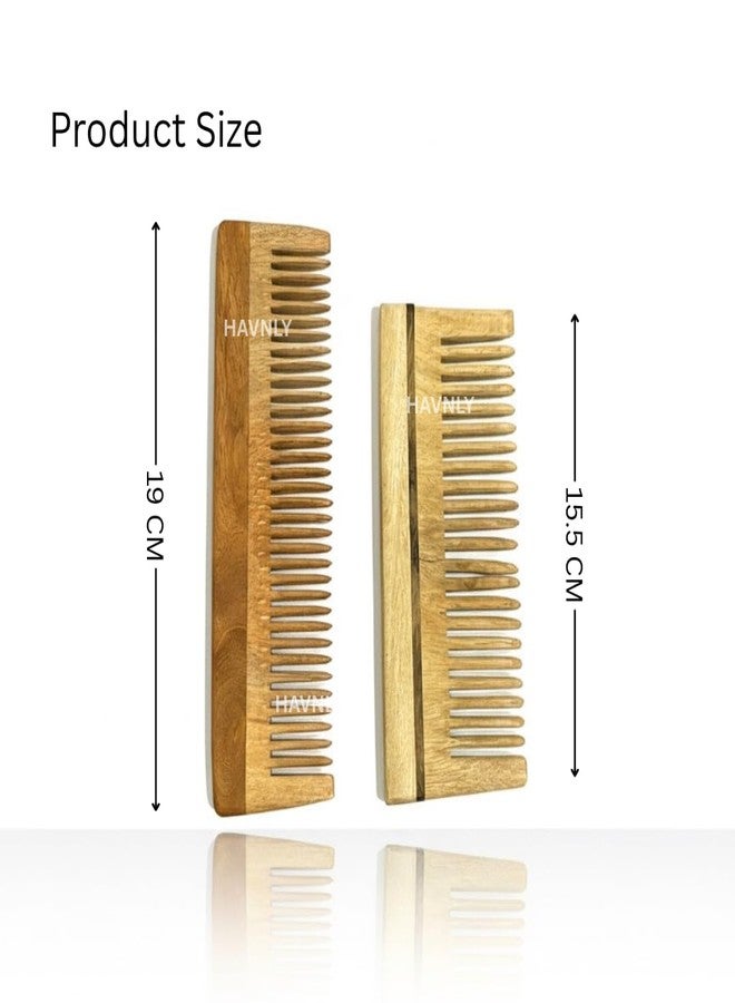 Havnly Pure Neem Wood Comb Set of 2 | 100% Natural Neem Wooden Hair Combs for Men & Women | Oil-Treated, Anti-Dandruff, Anti-Static & Hair Fall Control Comb | Gentle Scalp Massage & Frizz-Free Hair - Image 3