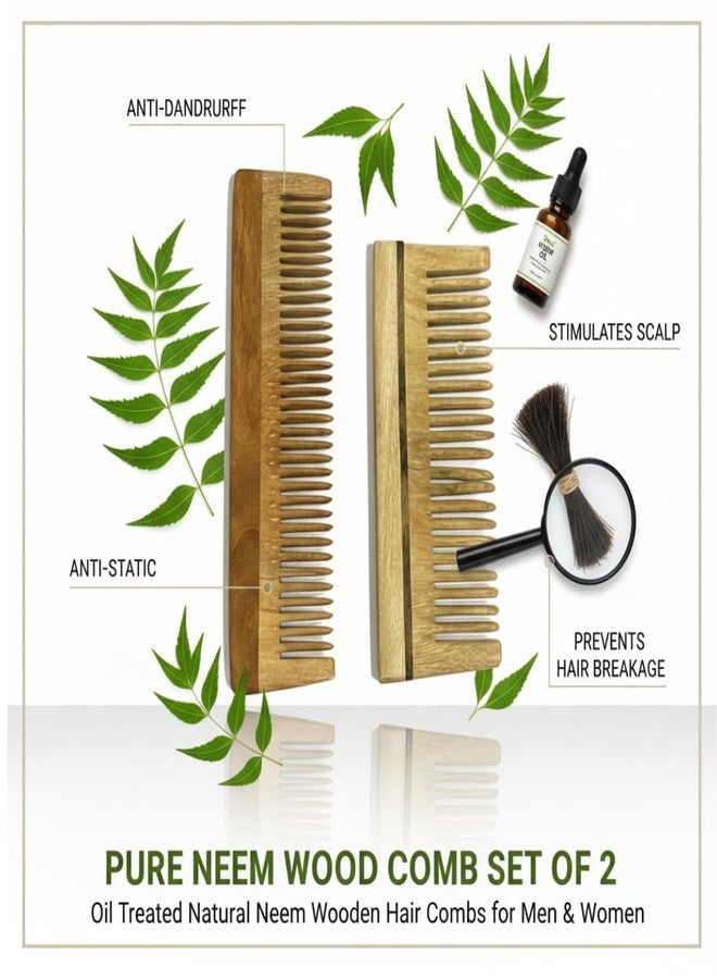 Havnly Pure Neem Wood Comb Set of 2 | 100% Natural Neem Wooden Hair Combs for Men & Women | Oil-Treated, Anti-Dandruff, Anti-Static & Hair Fall Control Comb | Gentle Scalp Massage & Frizz-Free Hair - Image 5