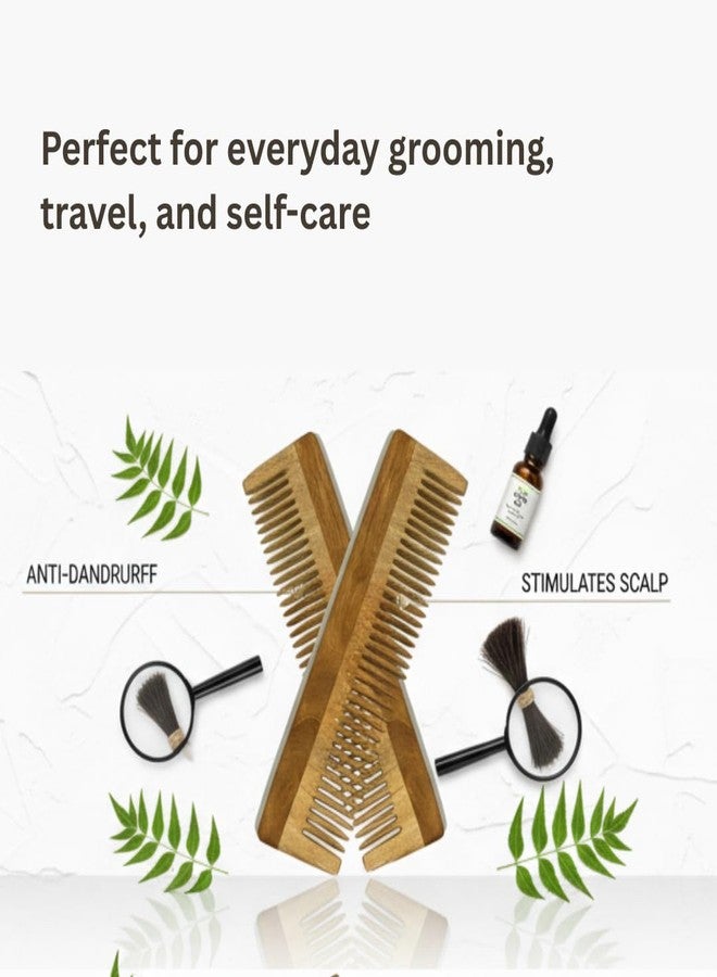 Havnly Pure Neem Wood Comb Set of 2 | 100% Natural Neem Wooden Hair Combs for Men & Women | Oil-Treated, Anti-Dandruff, Anti-Static & Hair Fall Control Comb | Gentle Scalp Massage & Frizz-Free Hair - Image 4