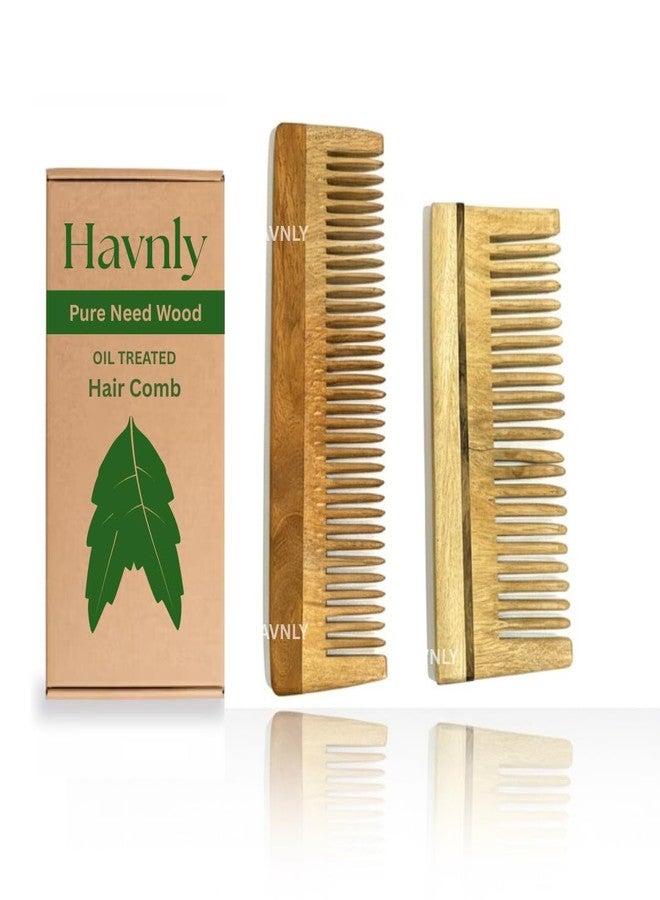 Havnly Pure Neem Wood Comb Set of 2 | 100% Natural Neem Wooden Hair Combs for Men & Women | Oil-Treated, Anti-Dandruff, Anti-Static & Hair Fall Control Comb | Gentle Scalp Massage & Frizz-Free Hair - Image 2