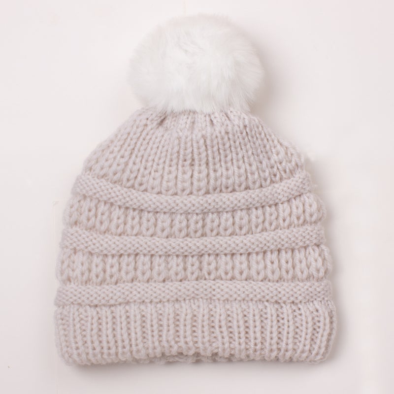 Chic Knit Beanie Baby Winter Pom-Pom Hat Beige