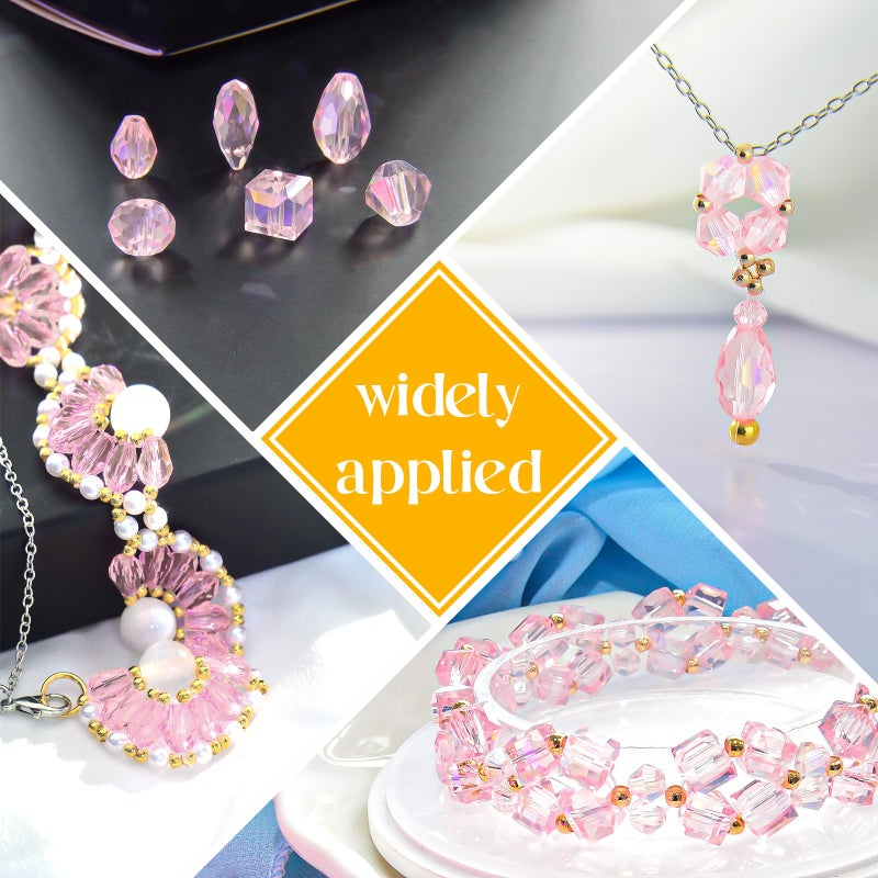 Laopottbeads 1500 Pcs Crystal Glass Beads For Jewelry Making - 12 Styles Bicone  Rondelle  Cube  Teardrop & 3Mm Spacer Beads  Diy Bracelet Necklace Earring Craft Kit With Organizer Box(Pink) - Image 3