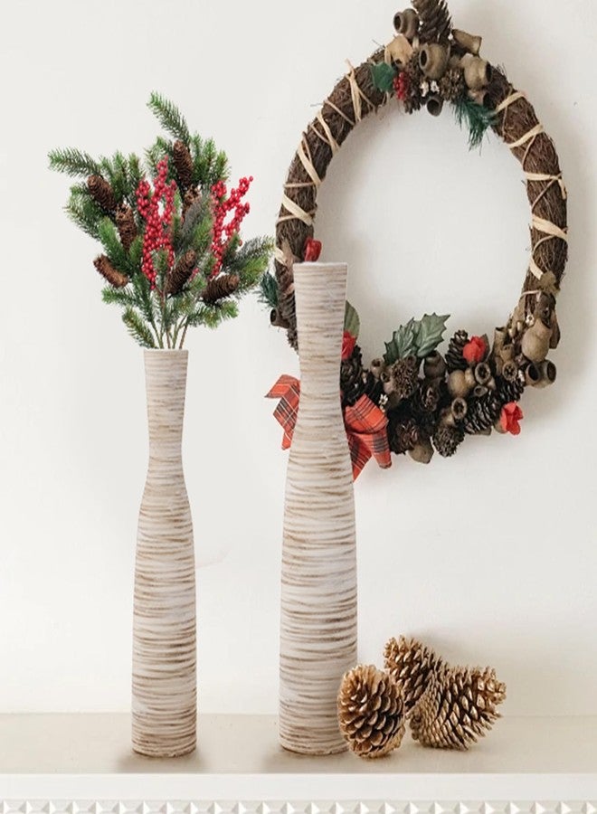 ALMA 16" Tall Floor Vase for Pampas Grass,White Brown Ceramic Centerpiece for Dresser, Skinny Pampas Grass Vessel for Floor, Entryway Table, Fireplace Decor - Image 3