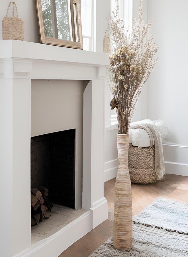 ALMA 16" Tall Floor Vase for Pampas Grass,White Brown Ceramic Centerpiece for Dresser, Skinny Pampas Grass Vessel for Floor, Entryway Table, Fireplace Decor - Image 1