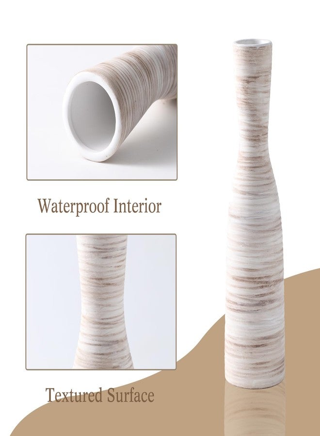 ALMA 16" Tall Floor Vase for Pampas Grass,White Brown Ceramic Centerpiece for Dresser, Skinny Pampas Grass Vessel for Floor, Entryway Table, Fireplace Decor - Image 5