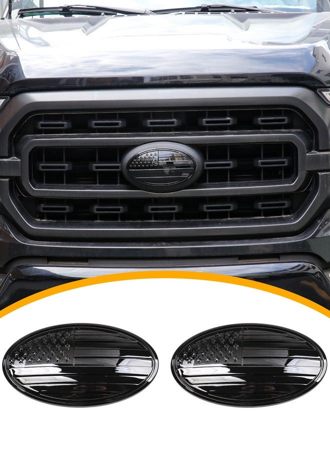 RERPRO 9.5" Front Grill Rear Tailgate Emblem Cover Trim Compatible with 2015-2024 Ford F150 Exterior Accessories Decor Overlay American Flag Oval Emblem Protector Decoration Decal 2 Pack - Image 1