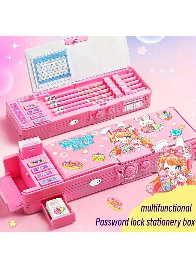 Stationery Box with Password Lock, Multifunctional Pencil Case with Sharpener,Password Lock Schedule, Whiteboard - Image 1