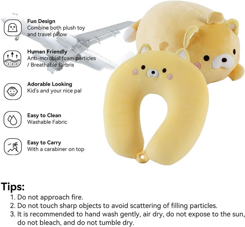Travel Pillow Kid, 2-in-1 Travel Pillow for Kids, Neck, Soft and Adorable Bear Animals Plushie That Converts into a U-Shaped Neck Pillow for Ultimate Comfort During Airplane, Car - Image 3