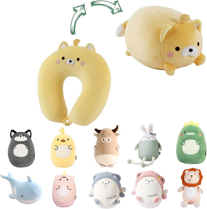 Travel Pillow Kid, 2-in-1 Travel Pillow for Kids, Neck, Soft and Adorable Bear Animals Plushie That Converts into a U-Shaped Neck Pillow for Ultimate Comfort During Airplane, Car - Image 1