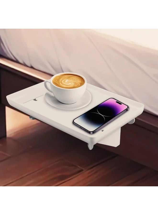 رف جانبي عائم أبيض مع منظم كابلات طاولة جانبية - Image 1