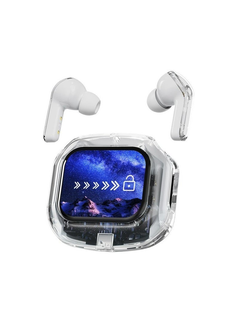 white earbuds In-ear sports Bluetooth headset white with touch screen and noise reduction, transparent model, ultra-long battery life, transparent compartment, comfortable to wear, multi-language, good sound quality good for running driving climbing, gift for youngs - Image 1