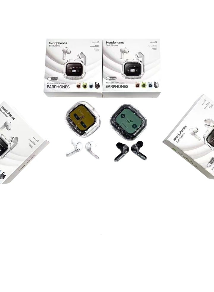 white earbuds In-ear sports Bluetooth headset white with touch screen and noise reduction, transparent model, ultra-long battery life, transparent compartment, comfortable to wear, multi-language, good sound quality good for running driving climbing, gift for youngs - Image 2