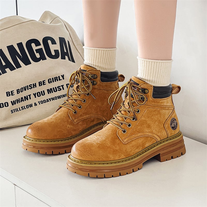 Martin Boots Thick-Soled Height-Increasing Lovers Outdoor Tooling Leather Boots British Fashion Street Retro Mid-Top Trendy Shoes - Image 1