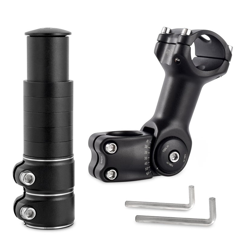 COTOUXKER Adjustable Bike Stem Riser, Bike Handlebar Extender Set 31.8mm 60Â° for Mountain Road Bike Stem Cycling Comfortable (Black) - Image 1