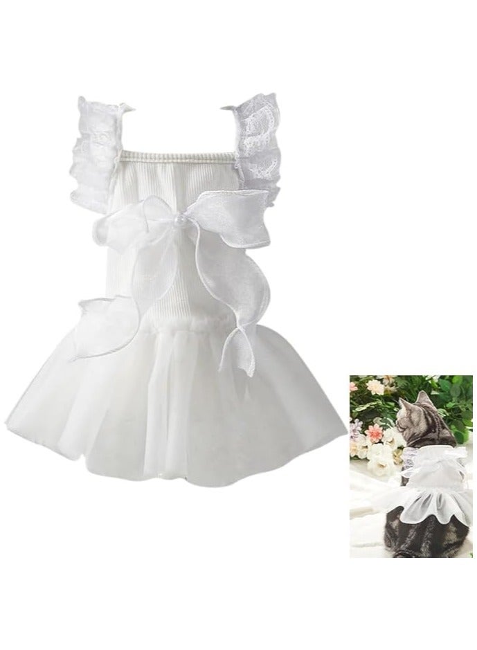erorex Dog Dress, Bow Decor Dog Dress, Pets Clothing with Lace Sleeves, Square Neck Cat Puppy Tutu Skirts with Soft Fabric, Dog Wedding Birthday Holiday Dress, for Small Medium Dogs Cats Kittens  - Image 1