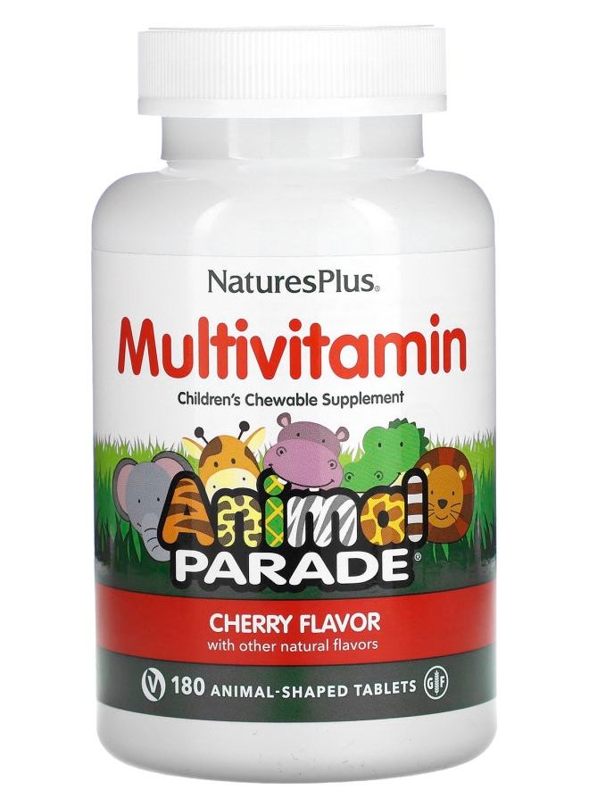 NaturesPlus Animal Parade Children's Chewable Multivitamin Supplement Cherry 180 Animal-Shaped Tablets 