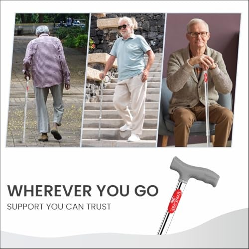 EASYCARE® Walking Stick | Lightweight Aluminium with 10 Height Levels Adjustable | Ergonomic Handle, Anti-Slip Base | Support for Old Age Seniors, Men, Women & Patients (Single Leg) - Image 4