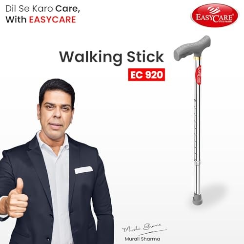 EASYCARE® Walking Stick | Lightweight Aluminium with 10 Height Levels Adjustable | Ergonomic Handle, Anti-Slip Base | Support for Old Age Seniors, Men, Women & Patients (Single Leg) - Image 5