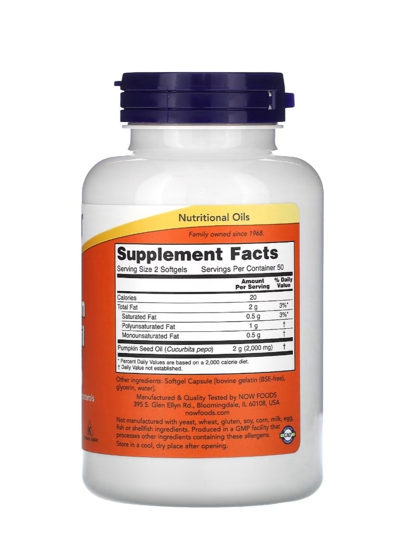 now Pumpkin Seed Oil 1000 mg 100 Softgels (500 mg per Softgel) - Image 2