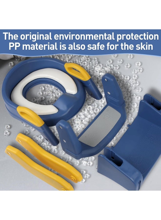 صن سباير مقعد تدريب على استخدام الحمام مع سلم، مقعد تدريب قابل للطي 2 في 1 مع مسند للقدمين، مقعد حمام للأطفال قابل للتعديل، مزود بوسادة مريحة مع وسادة مانعة للانزلاق، واقي من الرذاذ ودلو قابل للإزالة لتجميع البول (أزرق). - Image 5