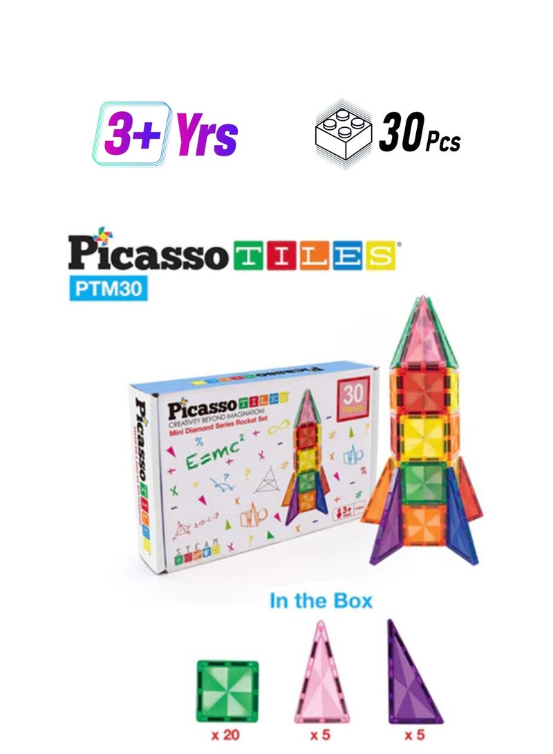 PicassoTiles 30 Pieces Magnetic Building Blocks Mini Diamond Series Travel Size On-the-Go Magnet Construction Toy Set STEM Learning Kit Education Playset Child Brain Development Magnets Stacking Blocks for Boys & Girls Age 3+  - Image 1