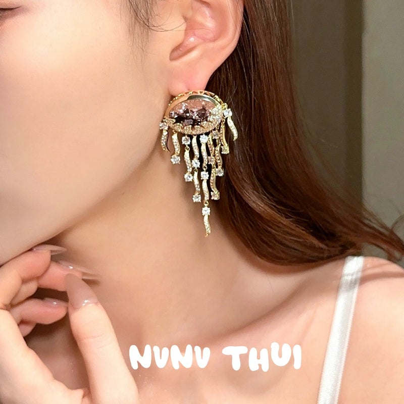 NVNV THUI Sparkling Jellyfish Tassel Earrings - Cubic Zirconia Dangle Drop - Image 5