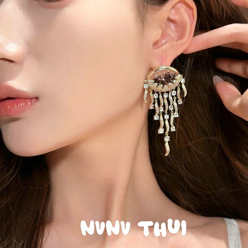 NVNV THUI Sparkling Jellyfish Tassel Earrings - Cubic Zirconia Dangle Drop - Image 2