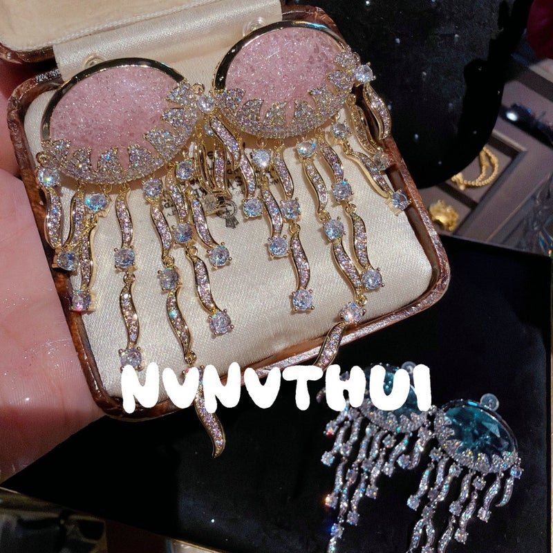 NVNV THUI Sparkling Jellyfish Tassel Earrings - Cubic Zirconia Dangle Drop - Image 3