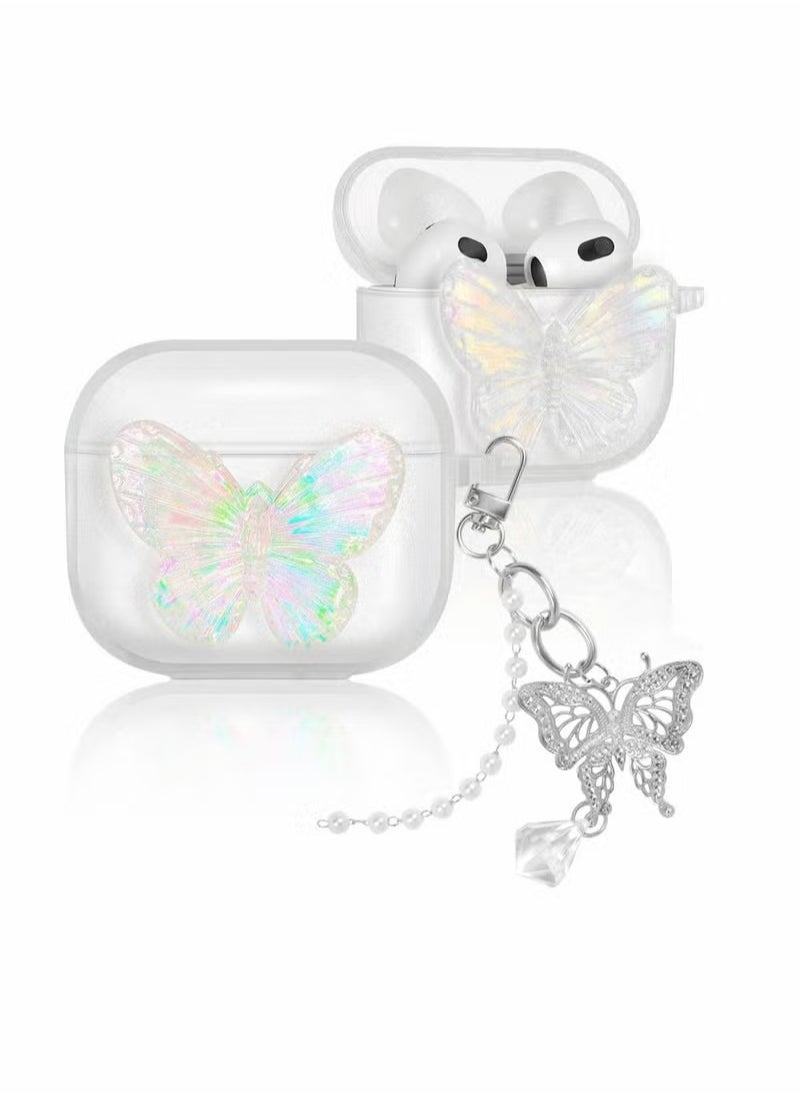 Generic - Compatible with AirPods 3 Case Cover, 3rd Generation 2021, with Cute 3D Clear Glitter Butterfly Design Smooth Soft TPU Cover Case for Airpods 3, Pretty Design Bling Shiny Stylish with Keychain - Image 1