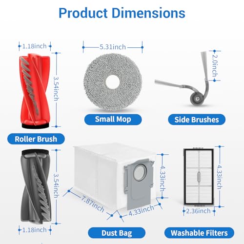 BUXEBUX 26Pcs Accessories Replacement Parts for Roborock Saros 20, Saros 10R, Qrevo CurvX Robot Vacuum Kit, 2 Main Brush 4 Hepa Filter 6 Mop Pads 6 Side Brush 6 Dust Bags 1 Screwdriver 1 Clean Tool - Image 3