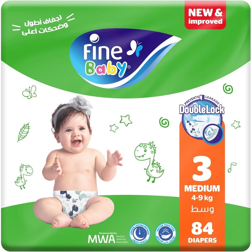 Fine Baby Diapers Size 3 Medium 4-9 kg 84 Count - Image 1