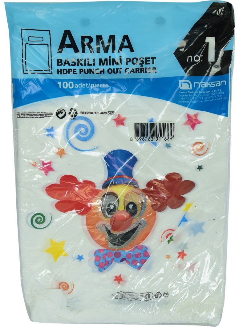 Naksan - Armament Printed Mini Bag Pharmacy Store Shop Bag White with Clown Figure 35X22 100 Pieces No:1 - Image 1