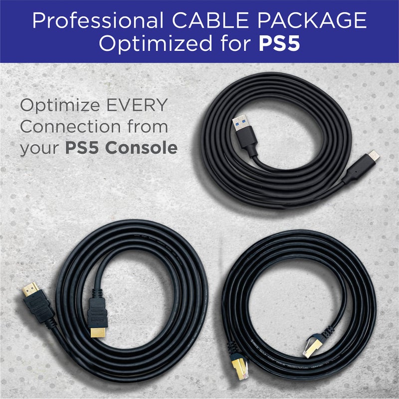 Brighton برايت أون - مجموعة كابلات محسّنة متوافقة مع PS5 | كابل HDMI 2.1 HDR 8K 8K@60Hz/4K@120Hz مطلي بالذهب | كابل CAT 7 فائق السرعة مطلي بالذهب | كابل شحن سريع USB A إلى USB C (2 متر) - Image 2