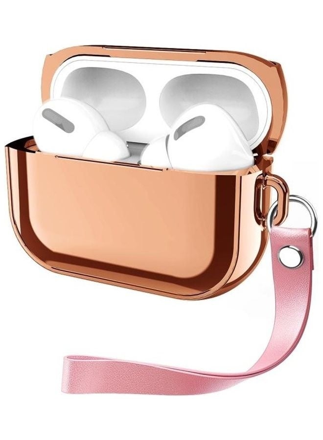 BGM AirPods Pro Gold Electroplating TPU Solid Color Earphone Protective Case Lanyard For  Silicone  Cover with Lanyard - Image 1