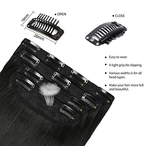 LEEONS Black Hair Extensions Straight Clip in Hair Extensions Clip ins - Soft and Thick (20 Inches, 4Pcs, #1B) - Image 4