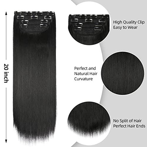 LEEONS Black Hair Extensions Straight Clip in Hair Extensions Clip ins - Soft and Thick (20 Inches, 4Pcs, #1B) - Image 5