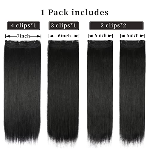 LEEONS Black Hair Extensions Straight Clip in Hair Extensions Clip ins - Soft and Thick (20 Inches, 4Pcs, #1B) - Image 3