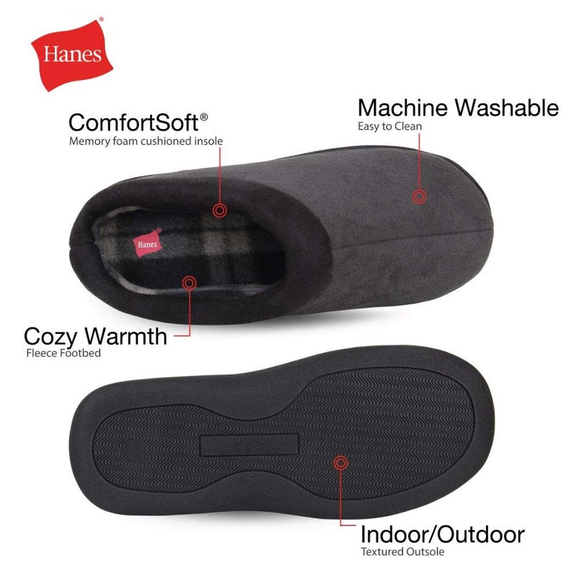 Hanes Men's Memory Foam Indoor/Outdoor Microsuede Clog Slipper Shoe, Grey, Large - Image 3